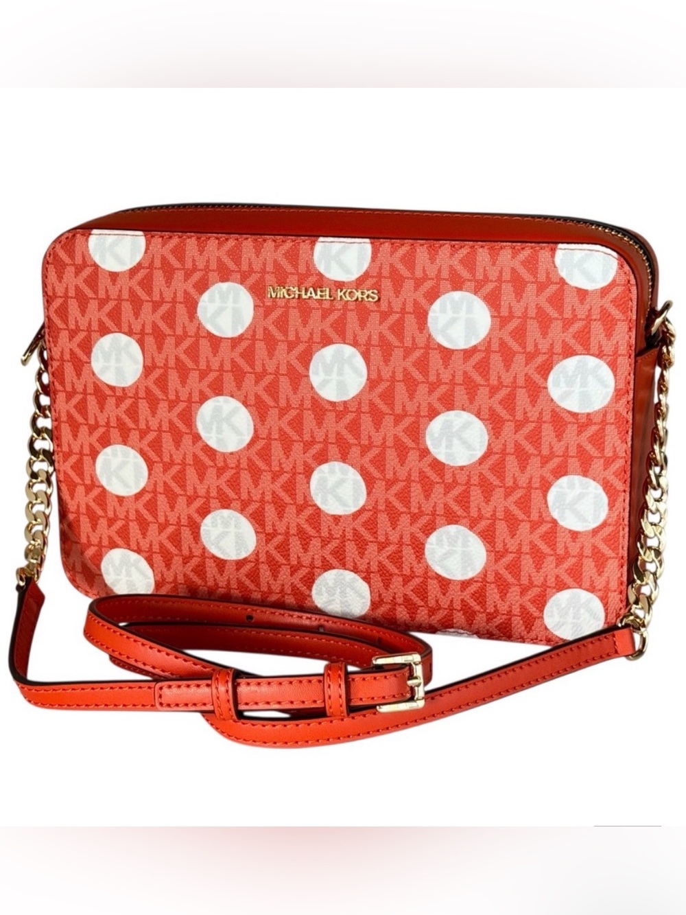 Michael Kors Orange Polka Dot Crossbody with Gold Logo